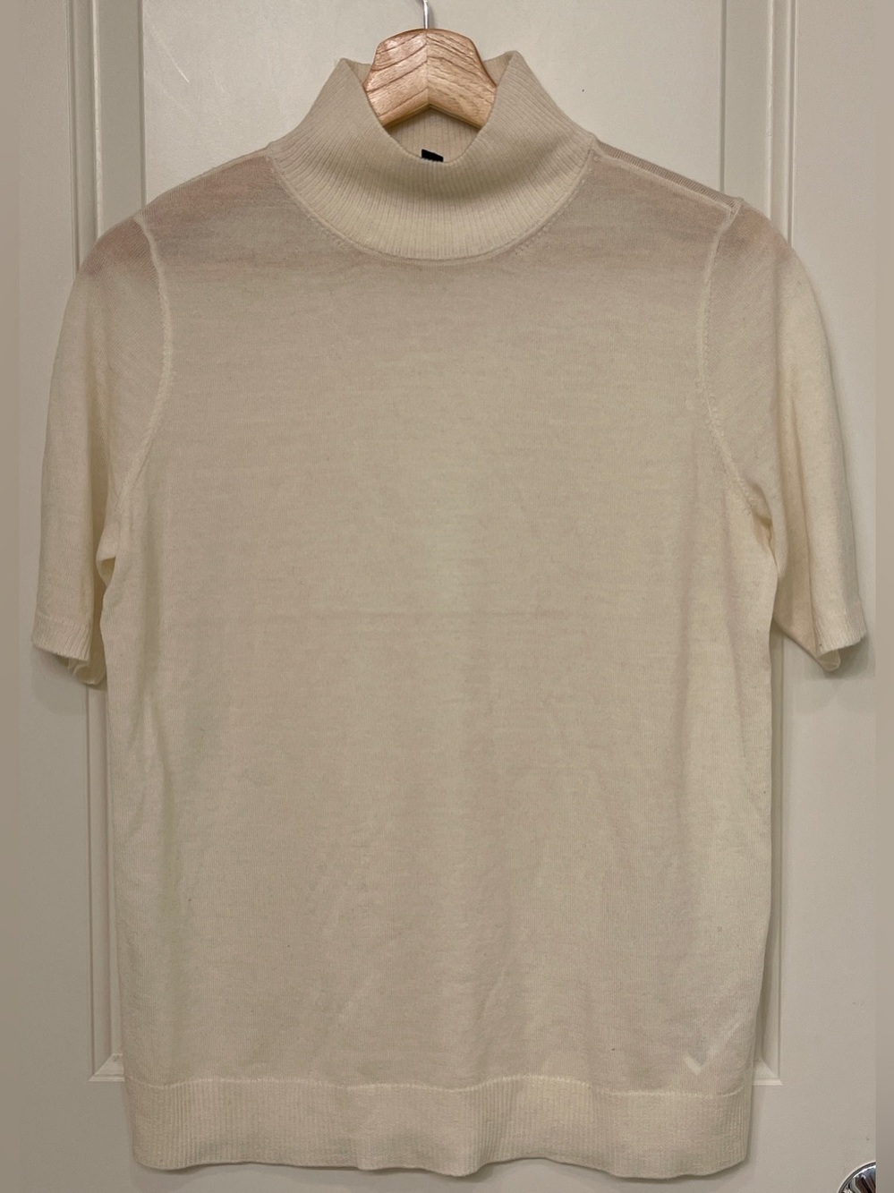 Eileen Fisher Cream Short-Sleeve Turtleneck Sweater